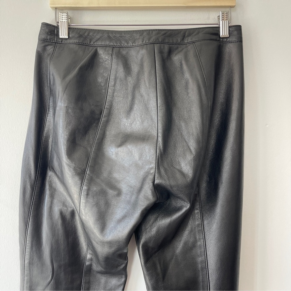 Vintage Danier Black Flare Leather Trousers 6 mid-rise soft leather 90's zip leg - Picture 4 of 9
